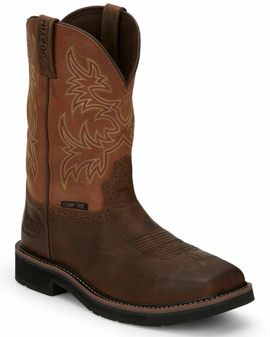 Justin Switch Brown Water Buffalo 11in Men Square Comp. Toe Size 11.5D