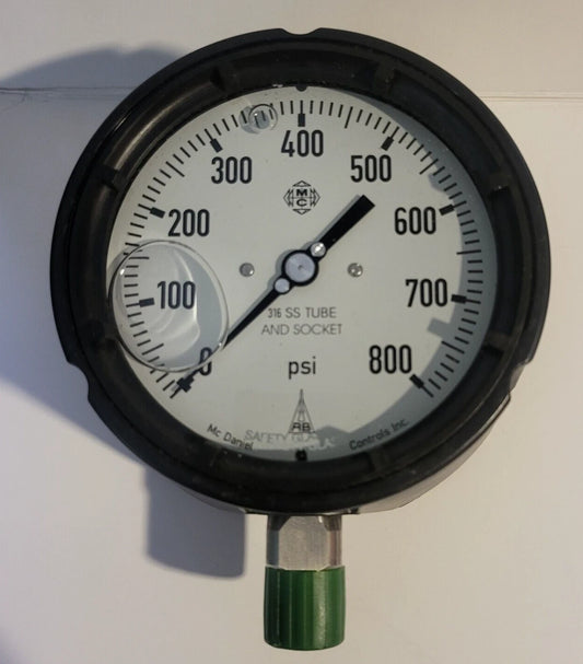 McDaniel MPB/SCJ AB 00203 0-800psi Pressure Gauge 316 SS Tube Socket  1/2"