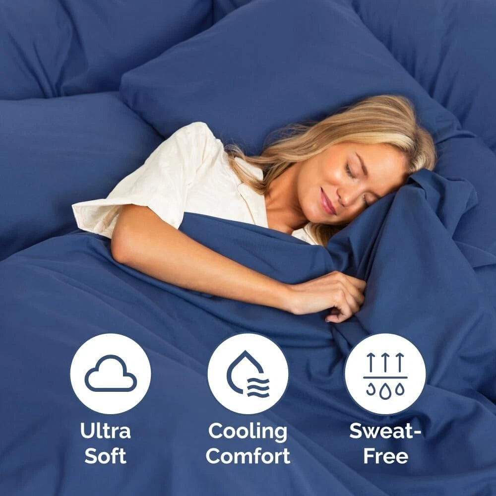 Cal King 4 Piece Sheet Set - Comfy Breathable & Cooling Sheets - Navy Blue