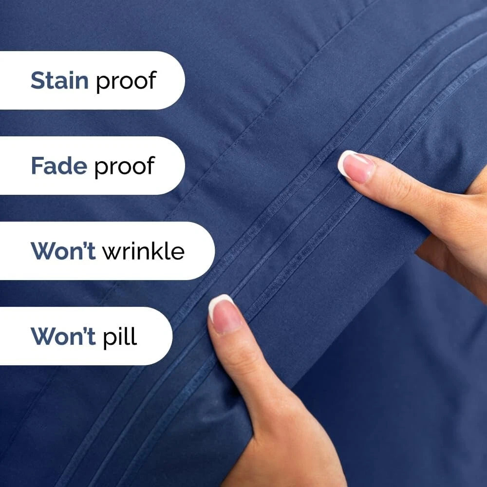 Cal King 4 Piece Sheet Set - Comfy Breathable & Cooling Sheets - Navy Blue