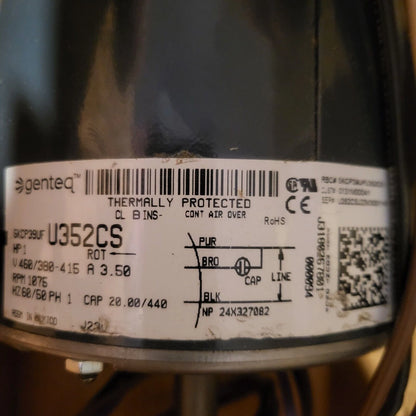 GENTEQ 5KCP39UFU352CS CONDENSER MOTOR - 1 HP, 1075 RPM, SINGLE PHASE, 50/60 HZ