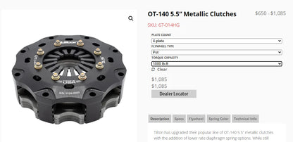 NEW Tilton 67-014HG, Clutch, Metal, 5.5", 4 Plate, HR, GRAY, POT, FREE SHIPPING