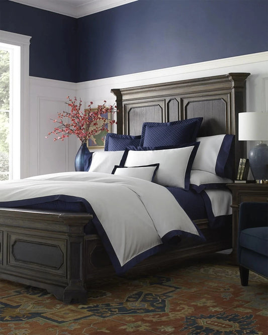 Ralph Lauren RL Organic Sateen Border Queen Duvet Cover $400 Polo Navy
