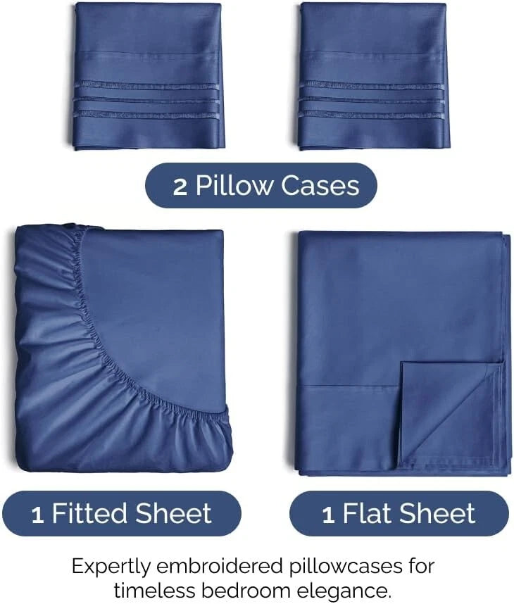 Cal King 4 Piece Sheet Set - Comfy Breathable & Cooling Sheets - Navy Blue