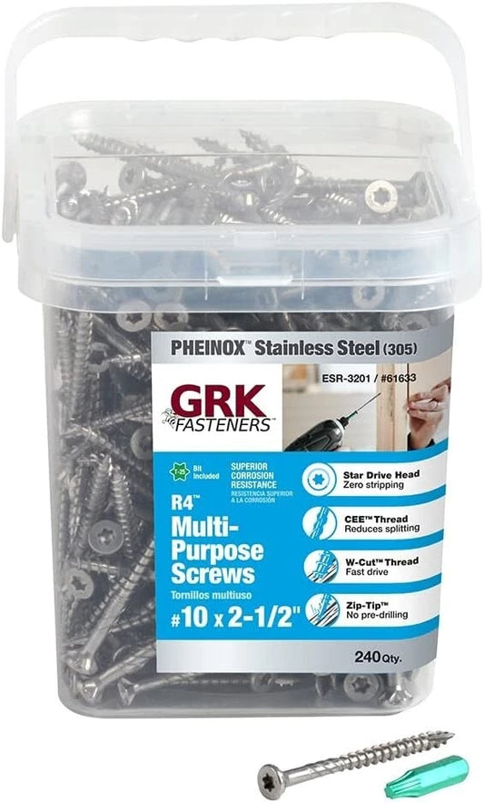 GRK 61633 R4 PHEINOX 305SS ProPak #10 by 2-1/2-inch Screws, (240 per Pack)