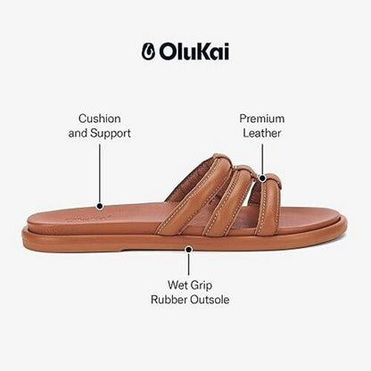 OLUKAI Tiare Women's Slide Sandals Premium Leather & Stylish Fox/Fox size 10