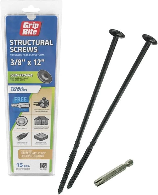 GRIP-RITE 3/8 X 12 PRIMEGUARD Plus Coated T-40 Star Drive Washer Head 15 Count