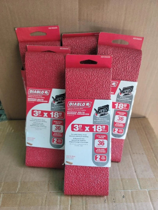 5 PCS Diablo DCB318036S02G Sanding Belt, 3 in W, 18 in L, 36 Grit, Ultra Coarse,