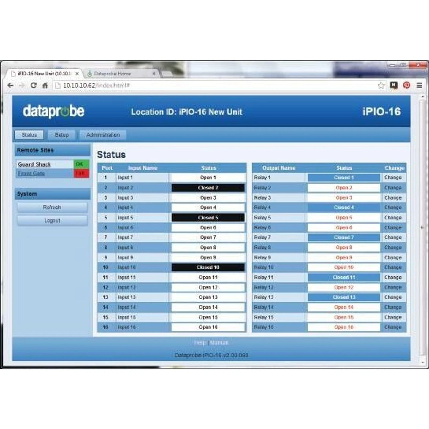 Dataprobe iPIO-16 Networked Relay Controller. 16 Port