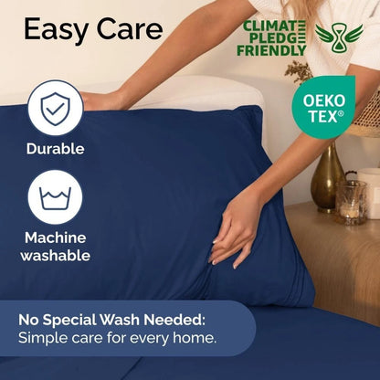 Cal King 4 Piece Sheet Set - Comfy Breathable & Cooling Sheets - Navy Blue