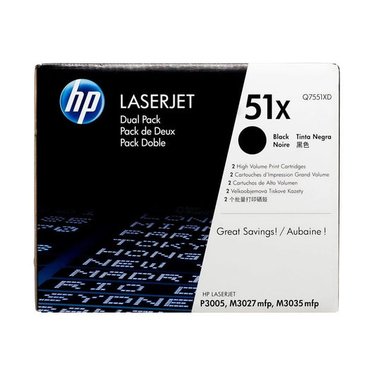 HP 51X Black High-yield Q7551XD Dual Pack Toner Cartridge For LaserJet P3005