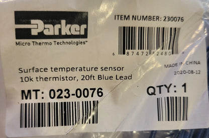 Parker 023-0076 Pipe Surface Temperature Sensor 10k Thermistor 20ft Blue Lead