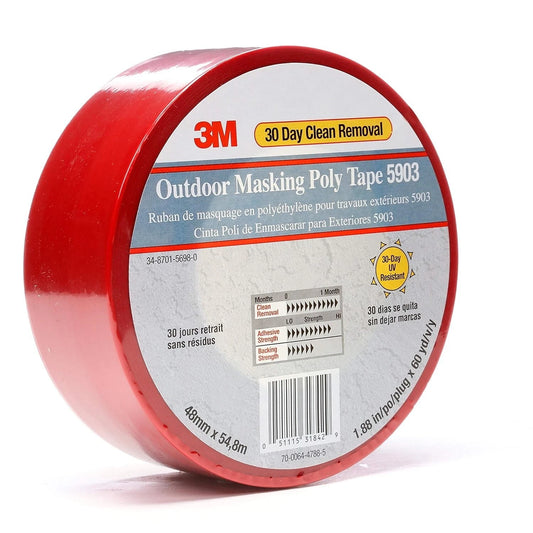 NEW - 3M 5903 Masking Poly Tape - 1.88in x 60 yd x 7.5 mil - Red