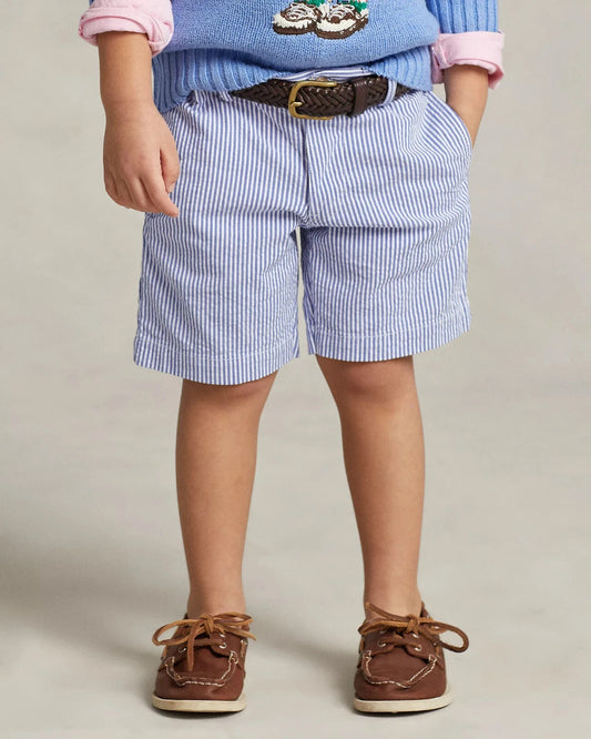 Polo Ralph Lauren Seersucker Shorts Stretch Blue/White Classic Fit Size 4 / 4T